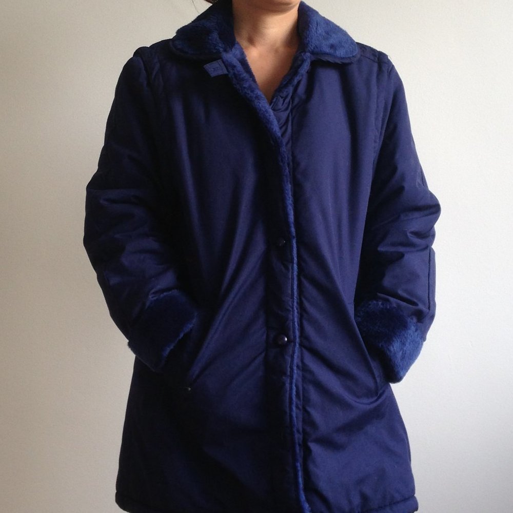 VINTAGE Snow Ball - Blue Faux Fur Winter Coat